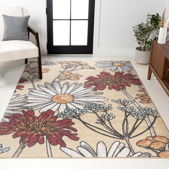 JONATHAN Y CONTEMPORARY POP 5 x 8 Area Rug, Dizi Botanical Wildflower - Yellow/Ivory/Red, CTP203A-5