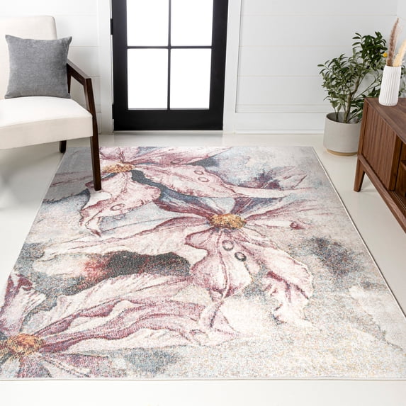 JONATHAN Y CONTEMPORARY POP 8 x 10 Area Rug, Pastello Abstract Muted Flowers - Pink/Gray, CTP204A-8