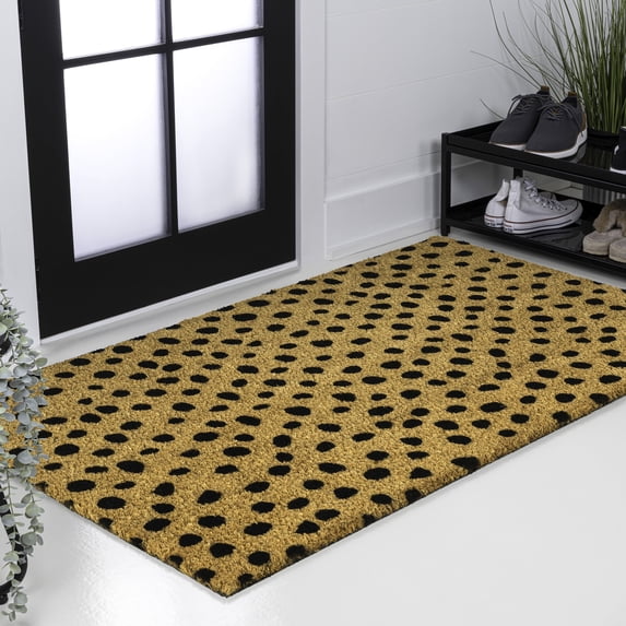 JONATHAN Y CocoHarbor Greet 3 x 4 Mat, Peater Classic Casual Commerical Natural Coir - Natural/Black Dot, NRF106A-34