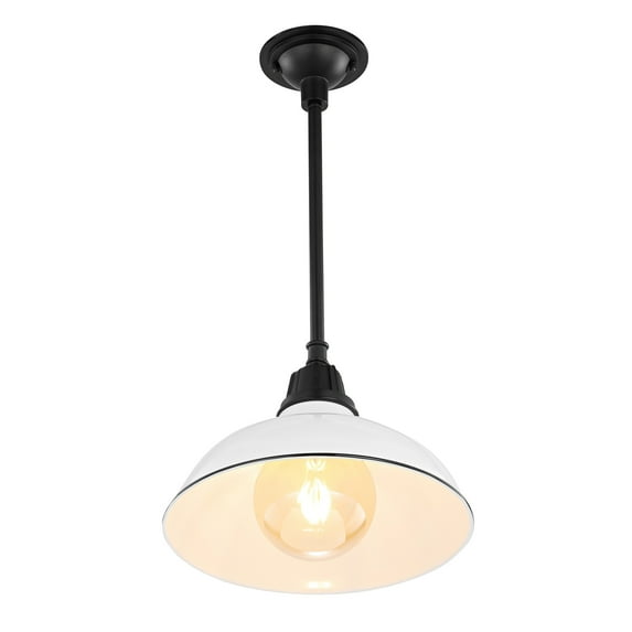 JONATHAN Y 12.25" 1-Light Indoor/Outdoor Iron LED Pendant, by - 12.25 White/Black