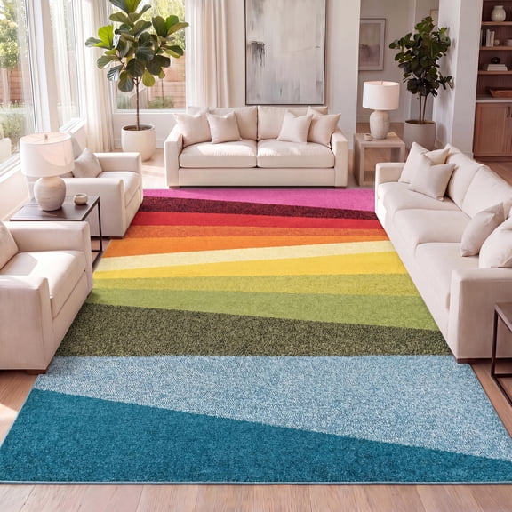 JONATHAN Y DAZZLE Prism Geometric Striped Area Rug, 8 x 10, Orange/Green/Blue