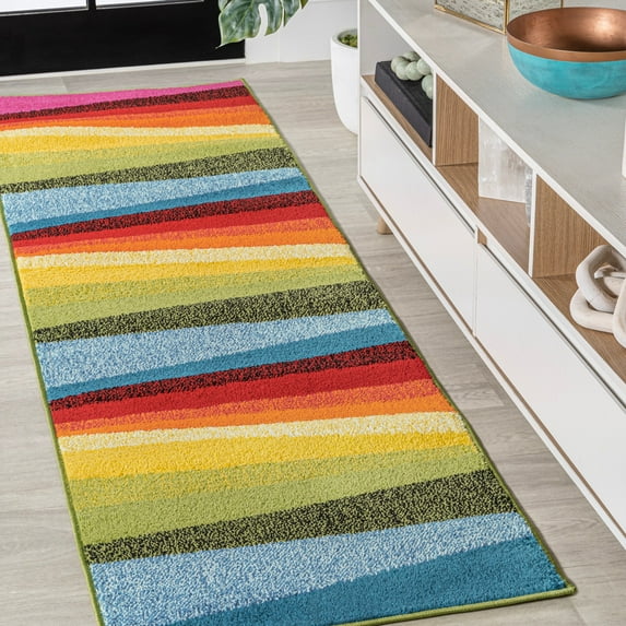 JONATHAN Y DAZZLE 2 x 8 Runner Rug, Prism Geometric Striped - Orange/Green/Blue, DZC101A-28