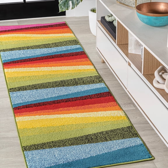 JONATHAN Y DAZZLE 2 x 8 Runner Rug, Prism Geometric Striped - Orange/Green/Blue, DZC101A-28