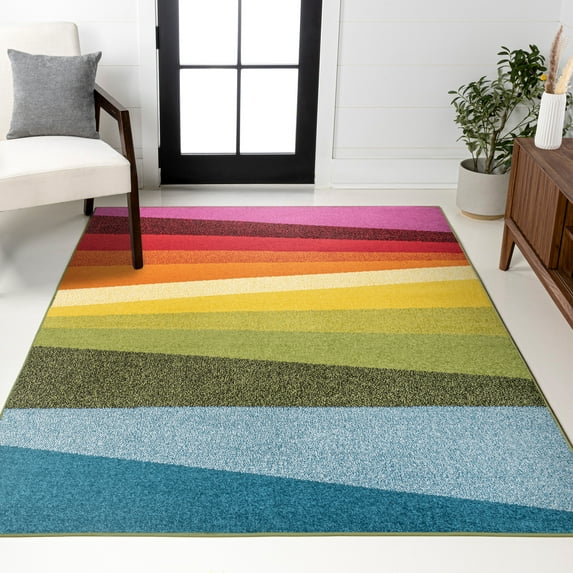 JONATHAN Y DAZZLE Prism Geometric Striped Area Rug, 8 x 10, Orange/Green/Blue