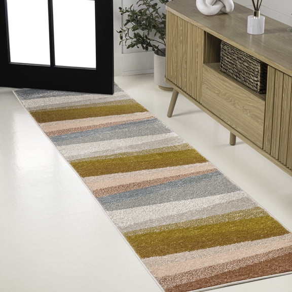 JONATHAN Y DAZZLE 2 x 8 Runner Rug, Prism Geometric Striped - Red/Yellow/Gray, DZC101B-28