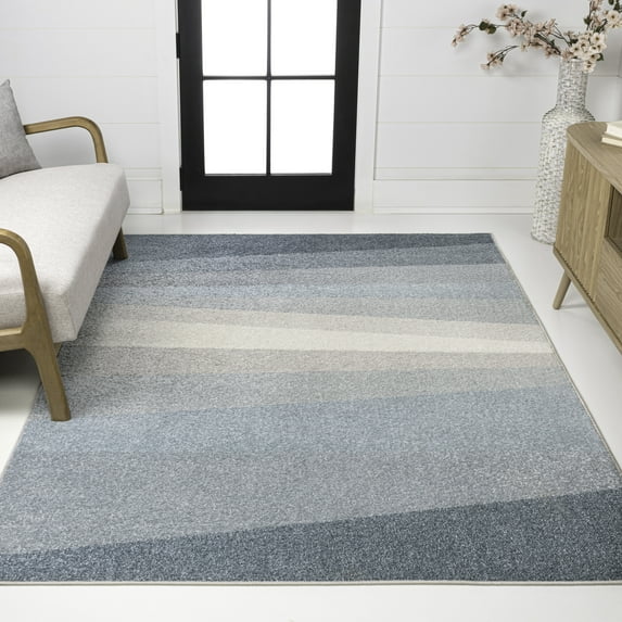 JONATHAN Y DAZZLE 3 x 5 Area Rug, Prism Geometric Striped - Blue/Cream/Gray, DZC101D-3
