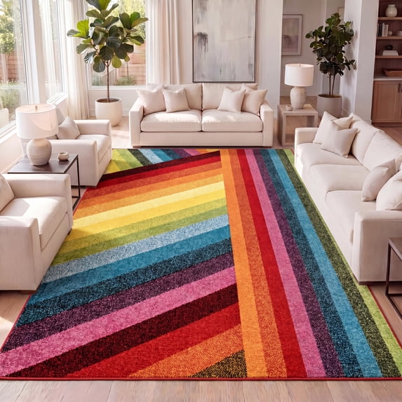 JONATHAN Y DAZZLE Retro Rainbow Stripe Area Rug, 3 x 5, Multi