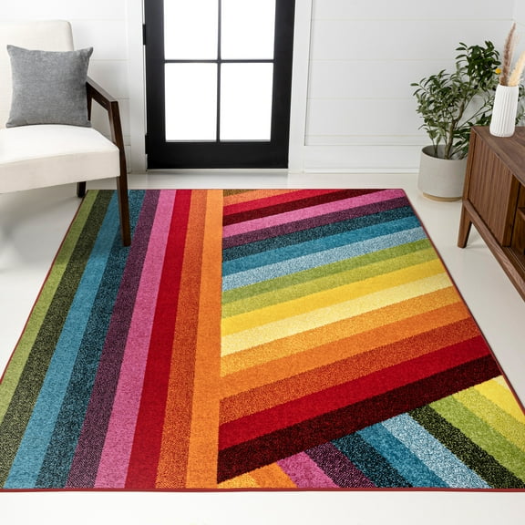 JONATHAN Y DAZZLE Retro Rainbow Stripe Area Rug, 4 x 6, Multi