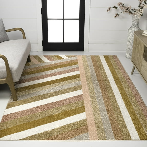 JONATHAN Y DAZZLE 5 x 8 Area Rug, Retro Rainbow Stripe - Red/Gold/Cream, DZC102C-5