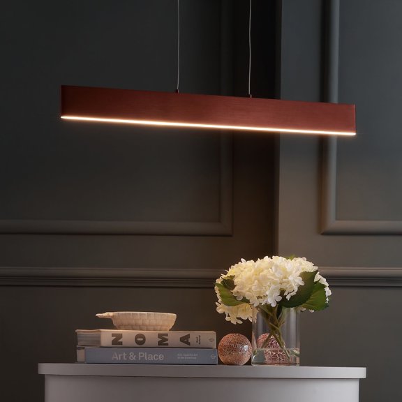 Open Box JONATHAN Y Draper 32" Dimmable Adjustable Integrated LED Metal Linear Pendant, Anodized Bronze