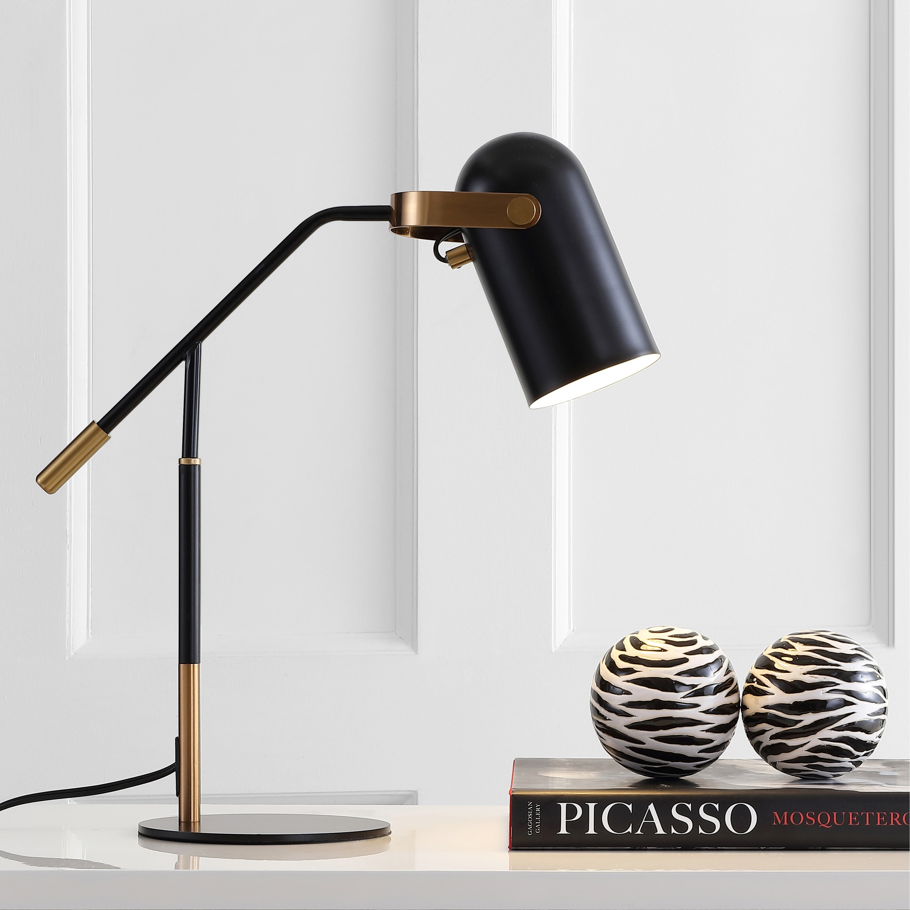 JONATHAN Y Edison 19.25" Metal LED Task Lamp, Black/Brass Gold by
