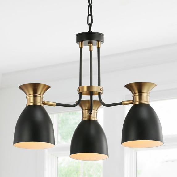 JONATHAN Y Edison 20" 3-Light Metal LED Chandelier, Black/Brass Gold by JONATHAN Y