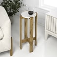 thumbnail image 1 of JONATHAN Y Elena 24" Minimalist Structured Wood Drink Table and Decorative End Table with White Marble Round Top, Natural, END3003A, 1 of 5