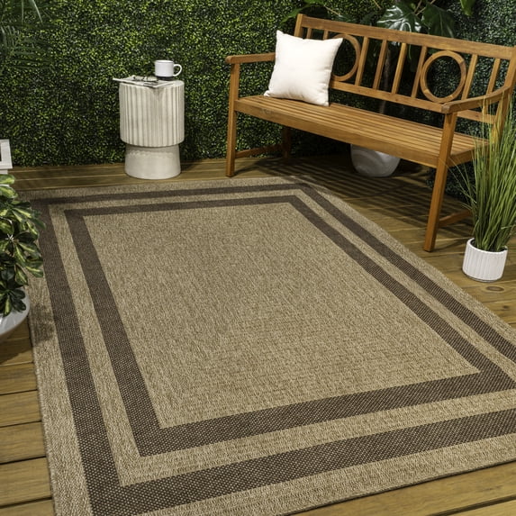 JONATHAN Y Frenzy Easy Jute Minimalist Boho Inset Border Natural/Brown 3 ft. x 5 ft. Indoor/Outdoor Area Rug