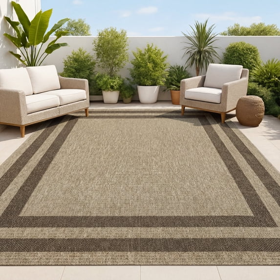 JONATHAN Y FXV204B-3 Frenzy Smart Jute Minimalist Boho Inset Border Natural/Brown 3 ft. x 5 ft. Indoor/Outdoor Area Rug