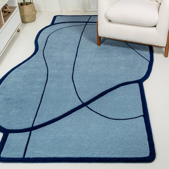 JONATHAN Y GREENE STREET 4 x 6 Area Rug, Mosaic Coastal Geometric Border Handwoven Wool - Light Blue/Navy, GST102A-4