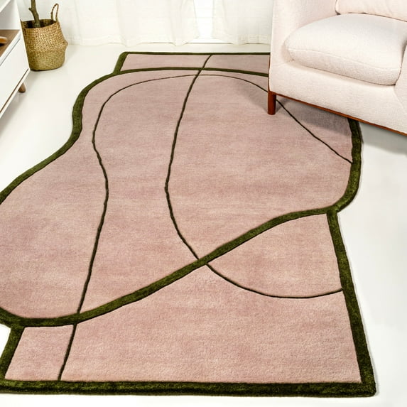 JONATHAN Y GREENE STREET 6 x 9 Area Rug, Mosaic Coastal Geometric Border Handwoven Wool - Pink/Green, GST102B-6
