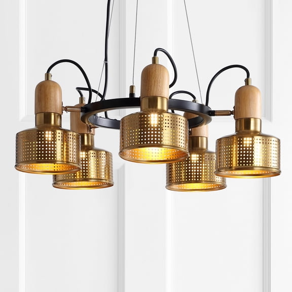 JONATHAN Y Gallery 24" 5-Light Adjustable Spotlight Metal LED Chandelier, Brass Gold, JYL6127A