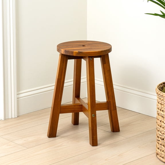 JONATHAN Y Grove 18" Coastal Casual Acacia Wood Round Indoor/Outdoor Accent Stool, Natural, STL2001A