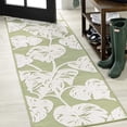 thumbnail image 1 of JONATHAN Y HAWAII 2 x 8 Runner Rug, Tobago Two-Tone Monstera Leaf - Light Green/Ivory, HWC100D-28, 1 of 9