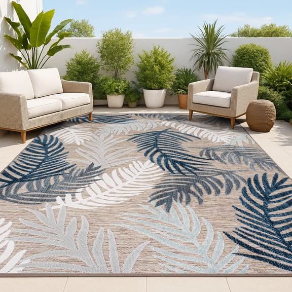 JONATHAN Y HAWAII 3 x 5 Area Rug, Montego Tropical Palm - Brown/Navy/Ivory, HWC101B-3