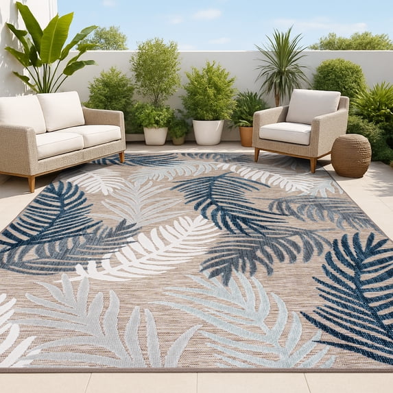 JONATHAN Y HAWAII 4 x 6 Area Rug, Montego Tropical Palm - Brown/Navy/Ivory, HWC101B-4