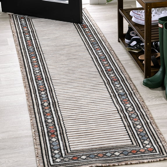 JONATHAN Y HAWAII 2 x 8 Runner Rug, Sebastian Diamond Border - Brown/Ivory, HWC102A-28