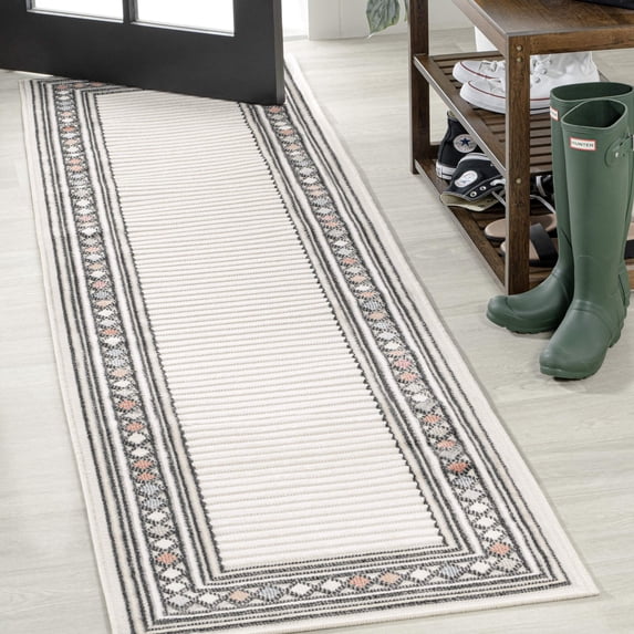 JONATHAN Y HAWAII 2 x 8 Runner Rug, Sebastian Diamond Border - Ivory/Beige, HWC102B-28
