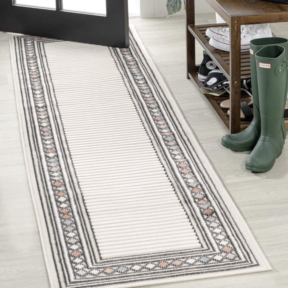 JONATHAN Y HAWAII 2 x 8 Runner Rug, Sebastian Diamond Border - Ivory/Beige, HWC102B-28