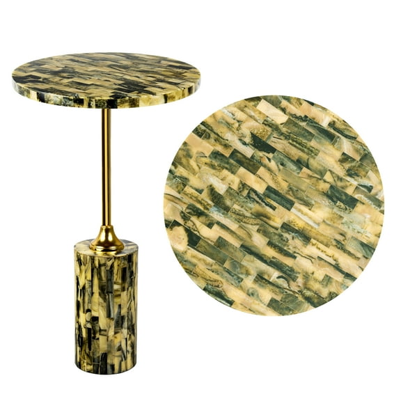 JONATHAN Y Hedda 23.5" Contemporary Glam Metal/Resin Faux Stone Round End Table, Yellow/Black