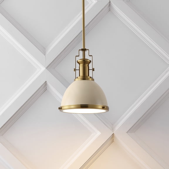 JONATHAN Y Homer 10" 1-Light Modern Industrial Iron LED Dome Pendant, Almond/Brass Gold
