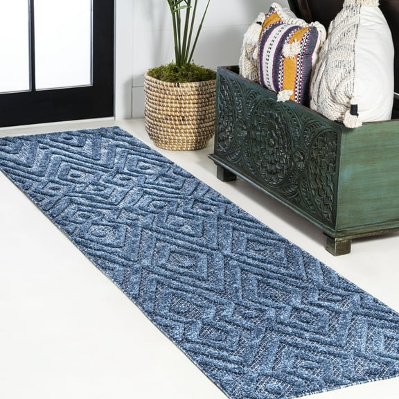 JONATHAN Y IBIZA 2 x 8 Runner Rug, Balansat Moroccan Diamond - Navy, IBZ100B-28