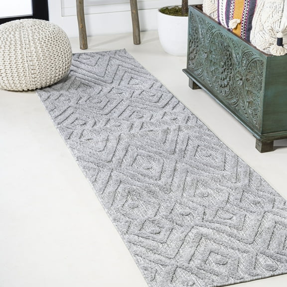 JONATHAN Y IBIZA 2 x 8 Runner Rug, Balansat Moroccan Diamond - Light Gray, IBZ100C-28