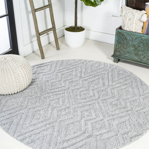 JONATHAN Y IBIZA 5' Round Area Rug, Balansat Moroccan Diamond - Light Gray, IBZ100C-5R