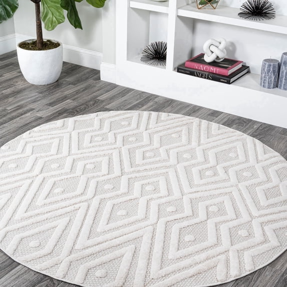 JONATHAN Y IBIZA 5' Round Area Rug, Balansat Moroccan Diamond - Ivory, IBZ100D-5R