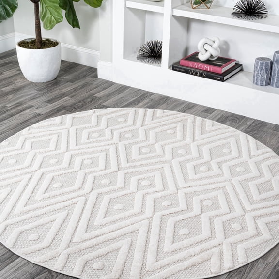 JONATHAN Y IBIZA 5' Round Area Rug, Balansat Moroccan Diamond - Ivory, IBZ100D-5R
