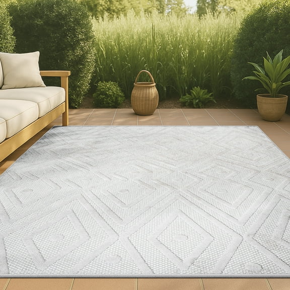 JONATHAN Y IBIZA 8 x 10 Area Rug, Balansat Moroccan Diamond - Ivory, IBZ100D-8