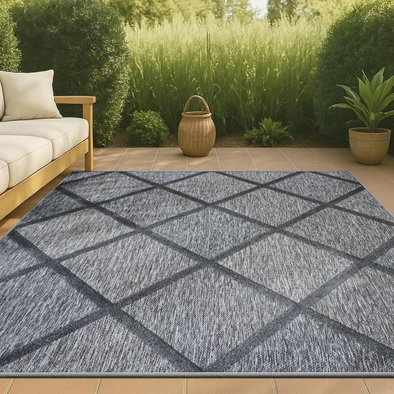 JONATHAN Y IBIZA 3 x 5 Area Rug, Salines Diamond Trellis - Dark Gray, IBZ101A-3