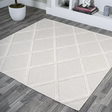 JONATHAN Y IBZ101D-5SQ Salines Diamond Trellis Ivory 5' Square Indoor/Outdoor Area Rug, Bohemian Contemporary, Pet Friendly, Stain Resistant, Easy to Clean, for Patio, Living Room; Kitchen, Bedroom