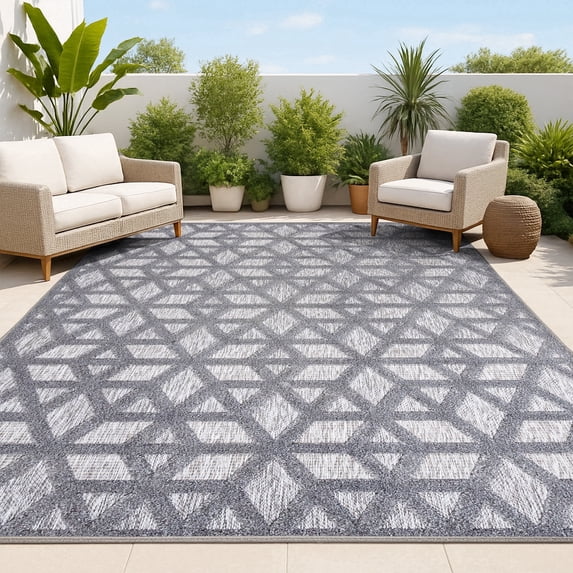 JONATHAN Y IBIZA 3 x 5 Area Rug, Talaia Neutral Geometric - Dark Gray, IBZ102A-3