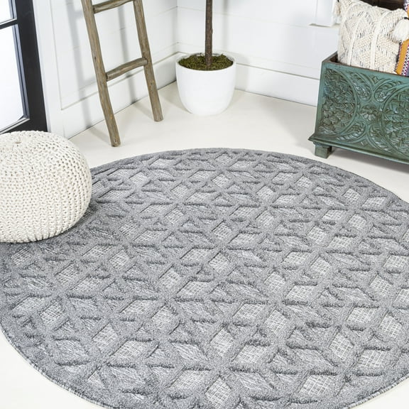 JONATHAN Y IBIZA 5' Round Area Rug, Talaia Neutral Geometric - Dark Gray, IBZ102A-5R