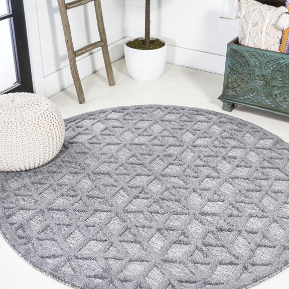 JONATHAN Y IBIZA 5' Round Area Rug, Talaia Neutral Geometric - Dark Gray, IBZ102A-5R