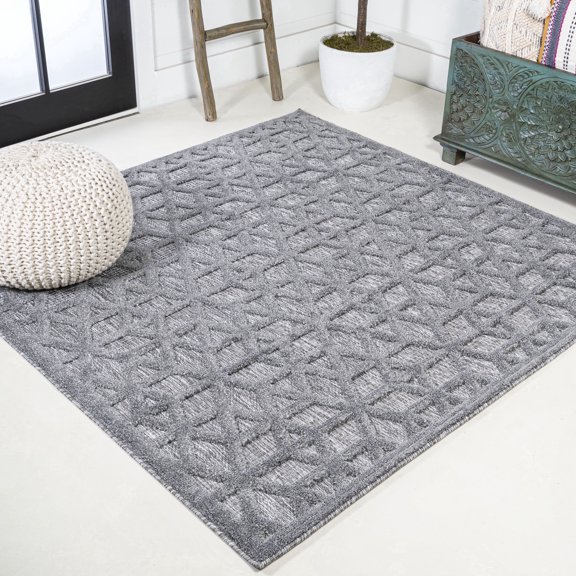 JONATHAN Y IBIZA 5' Square Area Rug, Talaia Neutral Geometric - Dark Gray, IBZ102A-5SQ