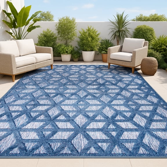 JONATHAN Y IBIZA 3 x 5 Area Rug, Talaia Neutral Geometric - Navy, IBZ102B-3