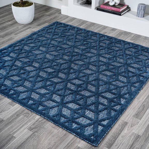 JONATHAN Y IBIZA 5' Square Area Rug, Talaia Neutral Geometric - Navy, IBZ102B-5SQ
