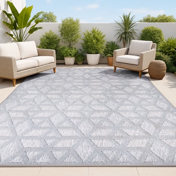 JONATHAN Y IBIZA 3 x 5 Area Rug, Talaia Neutral Geometric - Light Gray, IBZ102C-3
