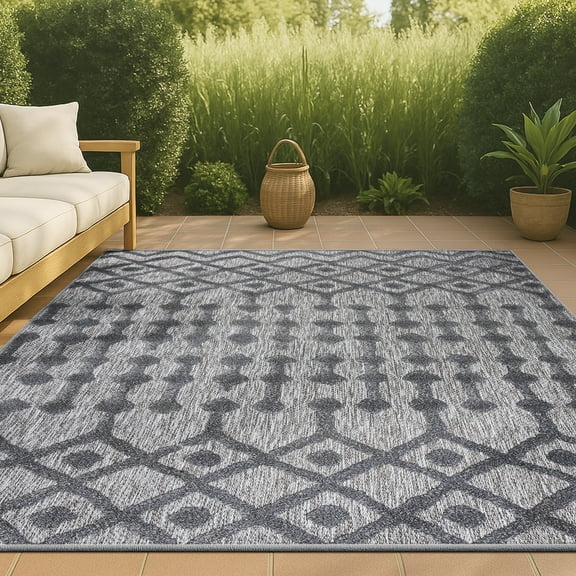 JONATHAN Y IBIZA 5 x 8 Area Rug, Peralta Moroccan Diamond - Dark Gray, IBZ103A-5