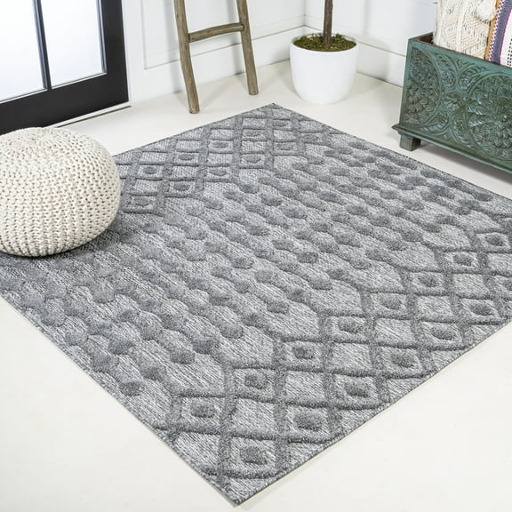 JONATHAN Y IBIZA 5' Square Area Rug, Peralta Moroccan Diamond - Dark Gray, IBZ103A-5SQ