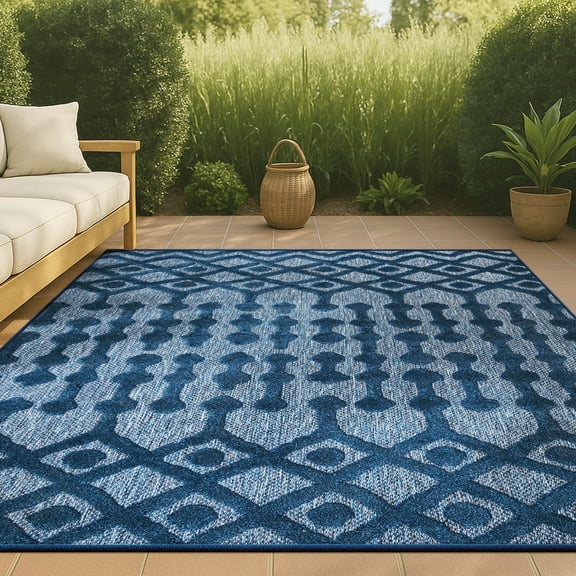 JONATHAN Y IBIZA 5 x 8 Area Rug, Peralta Moroccan Diamond - Navy, IBZ103B-5