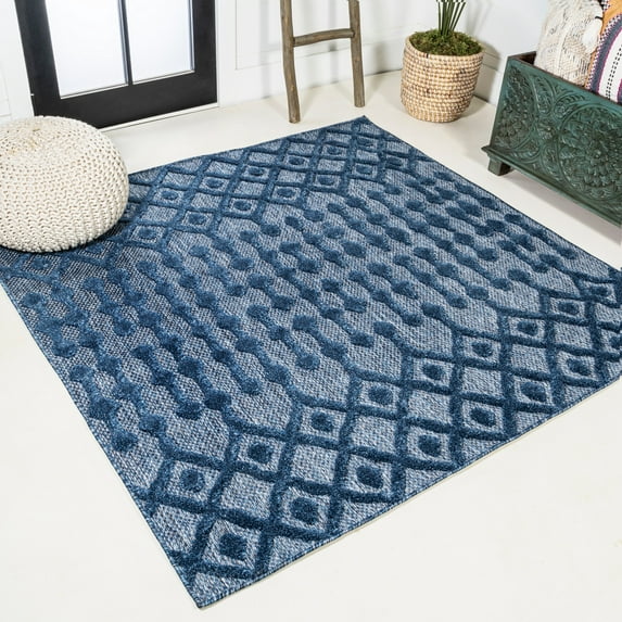 JONATHAN Y IBIZA 5' Square Area Rug, Peralta Moroccan Diamond - Navy, IBZ103B-5SQ